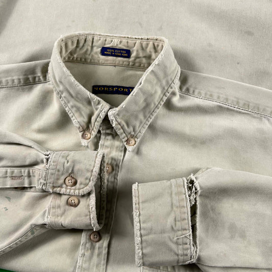 90s Perfectly Beat Up Norsport Cotton Button Up- L