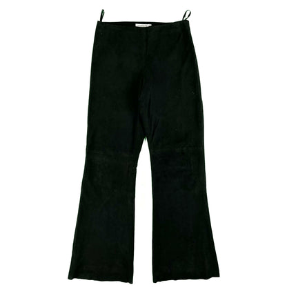 90s Black Goat Suede Leather Flared Pants- 30x32