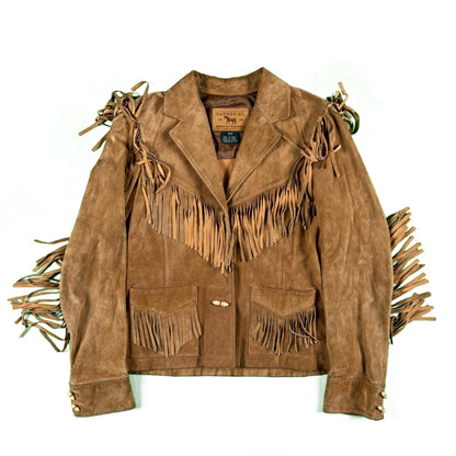 80s Lauren Ralph Lauren Tan Leather Suede Fringe Jacket- S