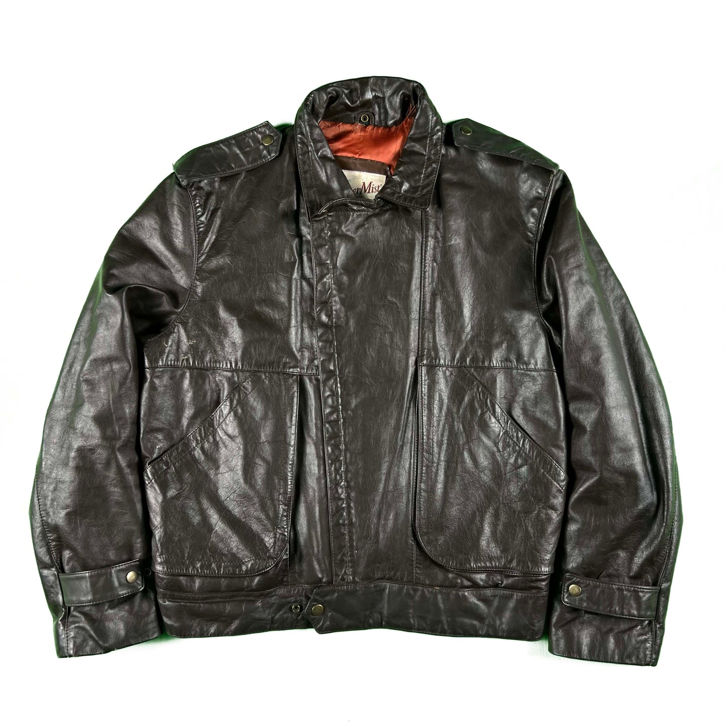 80s Oxblood Brown Leather Biker/Bomber Jacket- L