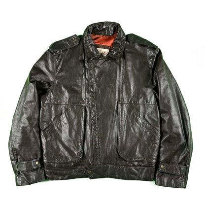 80s Oxblood Brown Leather Biker/Bomber Jacket- L