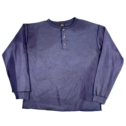 80s Sun Faded & Thrashed Navy Cotton Thermal Shirt- L