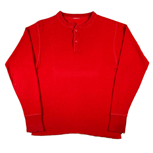 80s Faded Red Henely Thermal Shirt- M