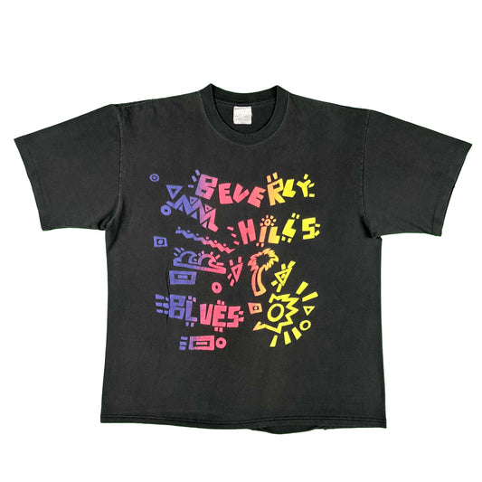 80s Sun Faded Black Beverly Hills Blues Tee- L