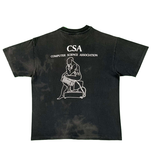 90s Sun Faded Black Thinking Man Computer Science Tee- L