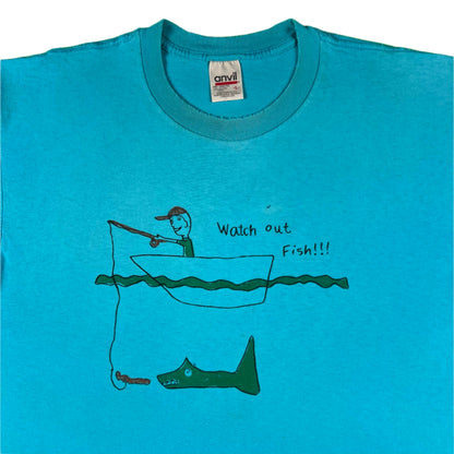 90s Watch Out Fish!! Kid Art Tee- L