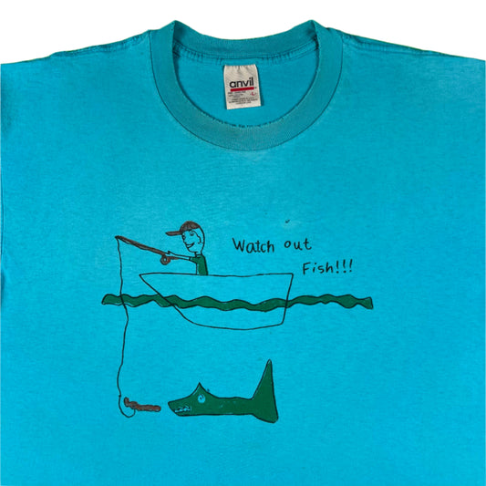 90s Watch Out Fish!! Kid Art Tee- L