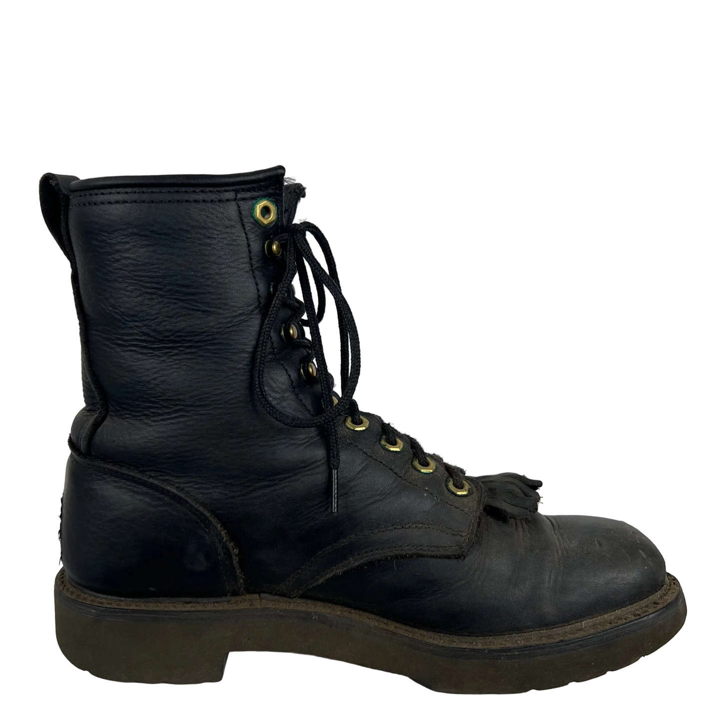 90s Black Leather Logger Boots- M's 7.5, W's 9