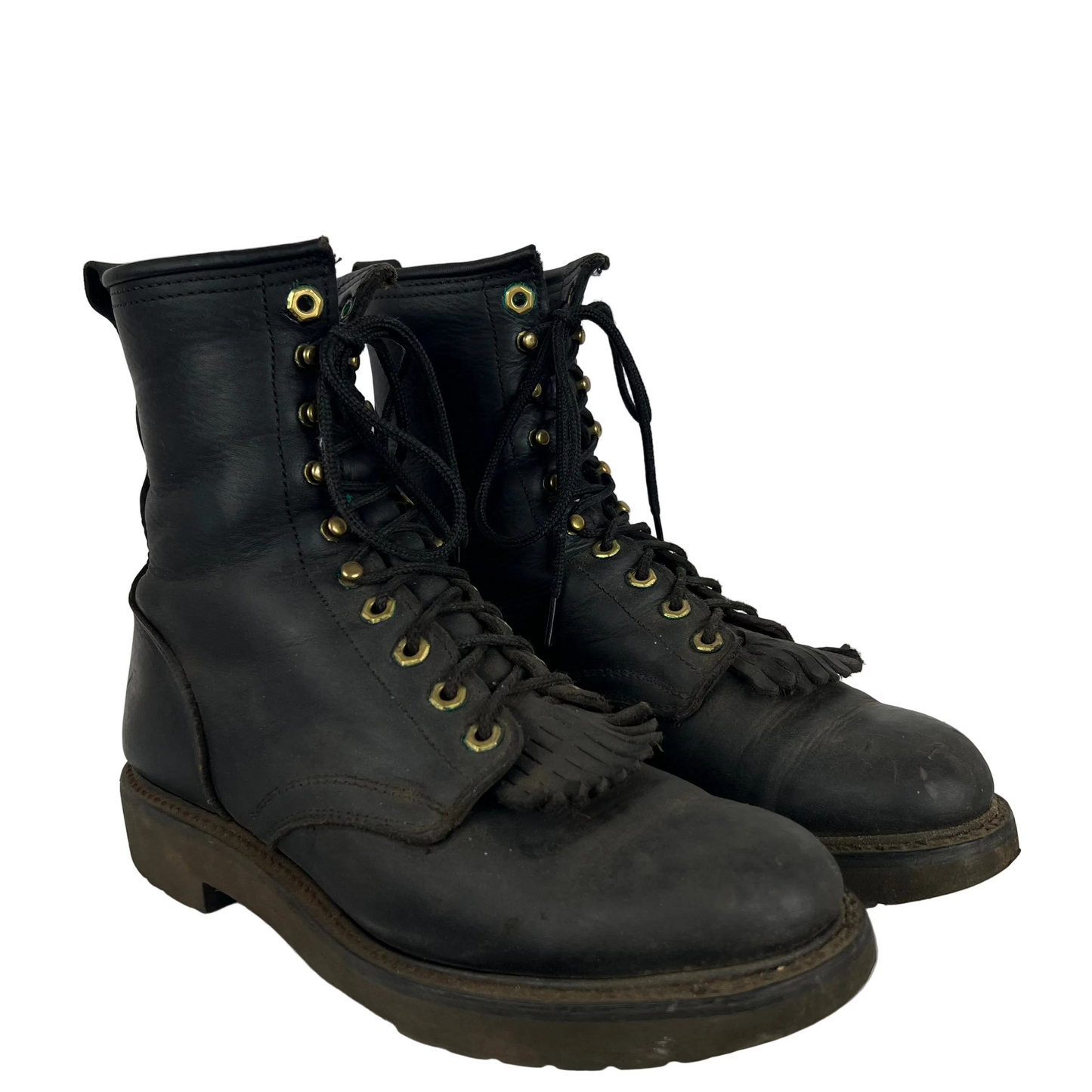 90s Black Leather Logger Boots- M's 7.5, W's 9