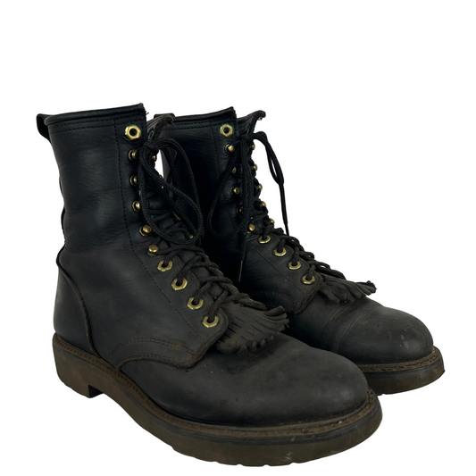 90s Black Leather Logger Boots- M's 7.5, W's 9