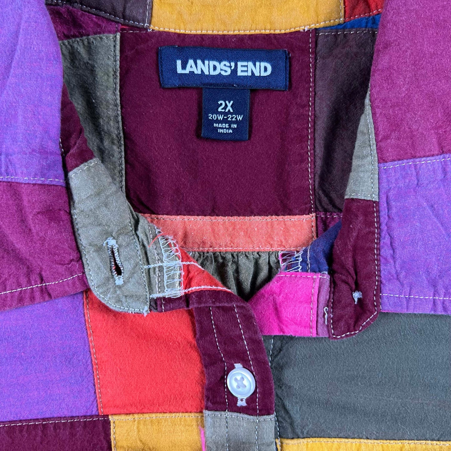 00s Lands' End Cropped Patchwork Button Down- M