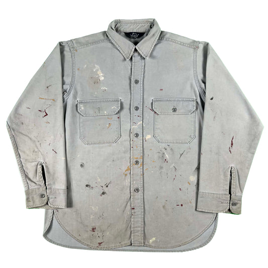 90s Woolrich Grey Painters Chamois Shirt- L