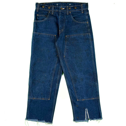 90s Dark Wash Raw Hem Double Knee Denim- 33x27.5