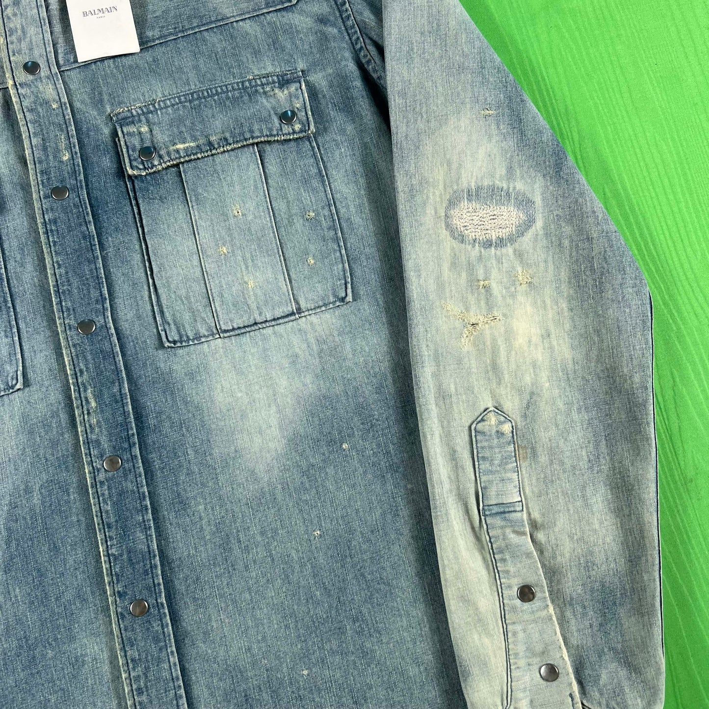 Balmain "Repaired" Denim Button Up- L