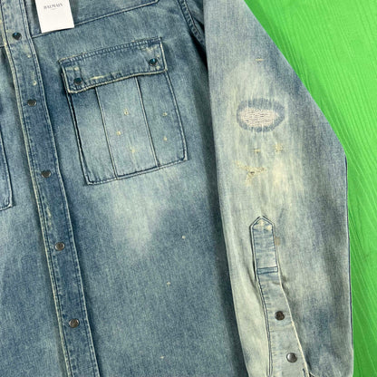 Balmain "Repaired" Denim Button Up- L