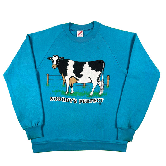 80s Nobody's Perfect Cow Sweatshirt- M