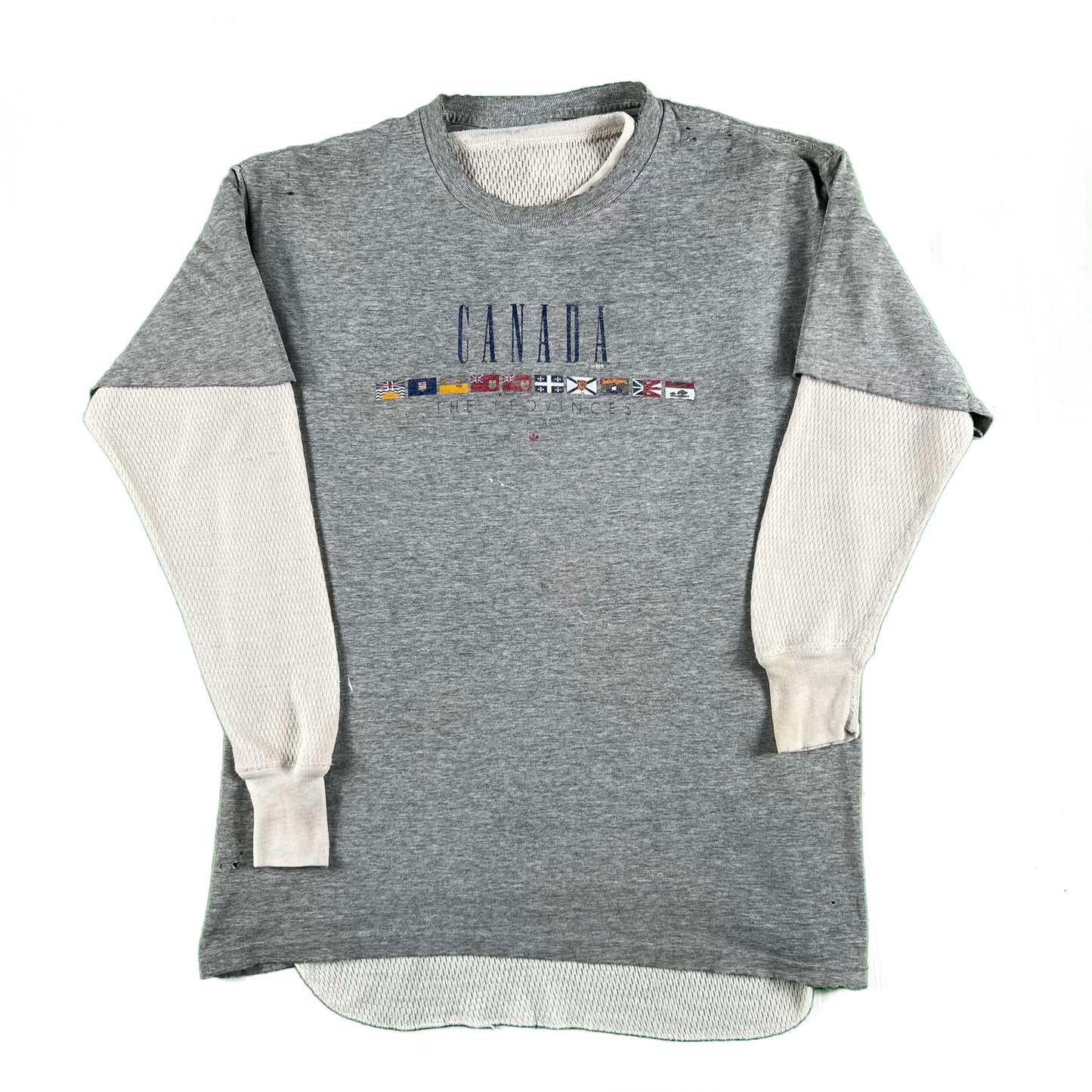 90s Perfectly Worn Canada Tee & Waffle Knit Thermal- L