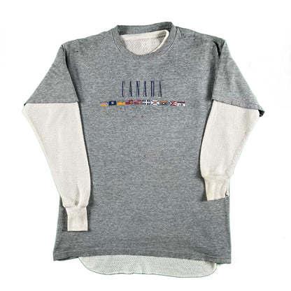 90s Perfectly Worn Canada Tee & Waffle Knit Thermal- L