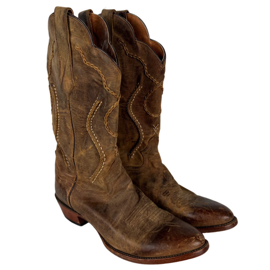 90s Dan Post Braided Leather Cowboy Boots- M's 8.5, W's 10