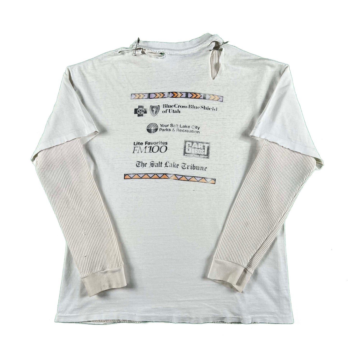 90s Thrashed Salt Lake City 5K/10K Tee & Waffle Knit Thermal- L