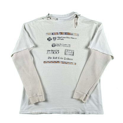 90s Thrashed Salt Lake City 5K/10K Tee & Waffle Knit Thermal- L