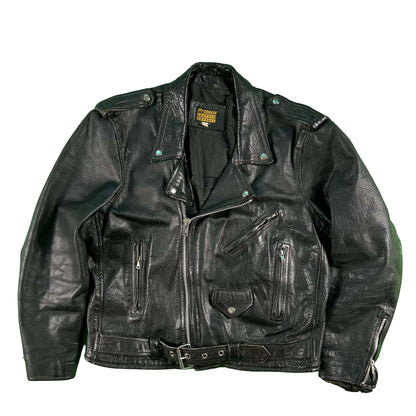 80s Black Leather Biker Jacket- L