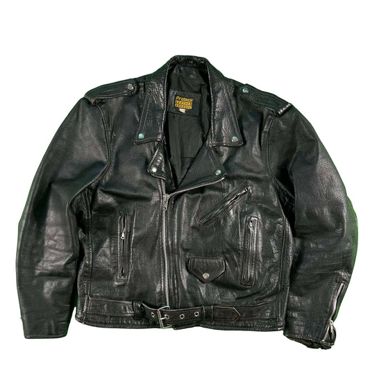 80s Black Leather Biker Jacket- L