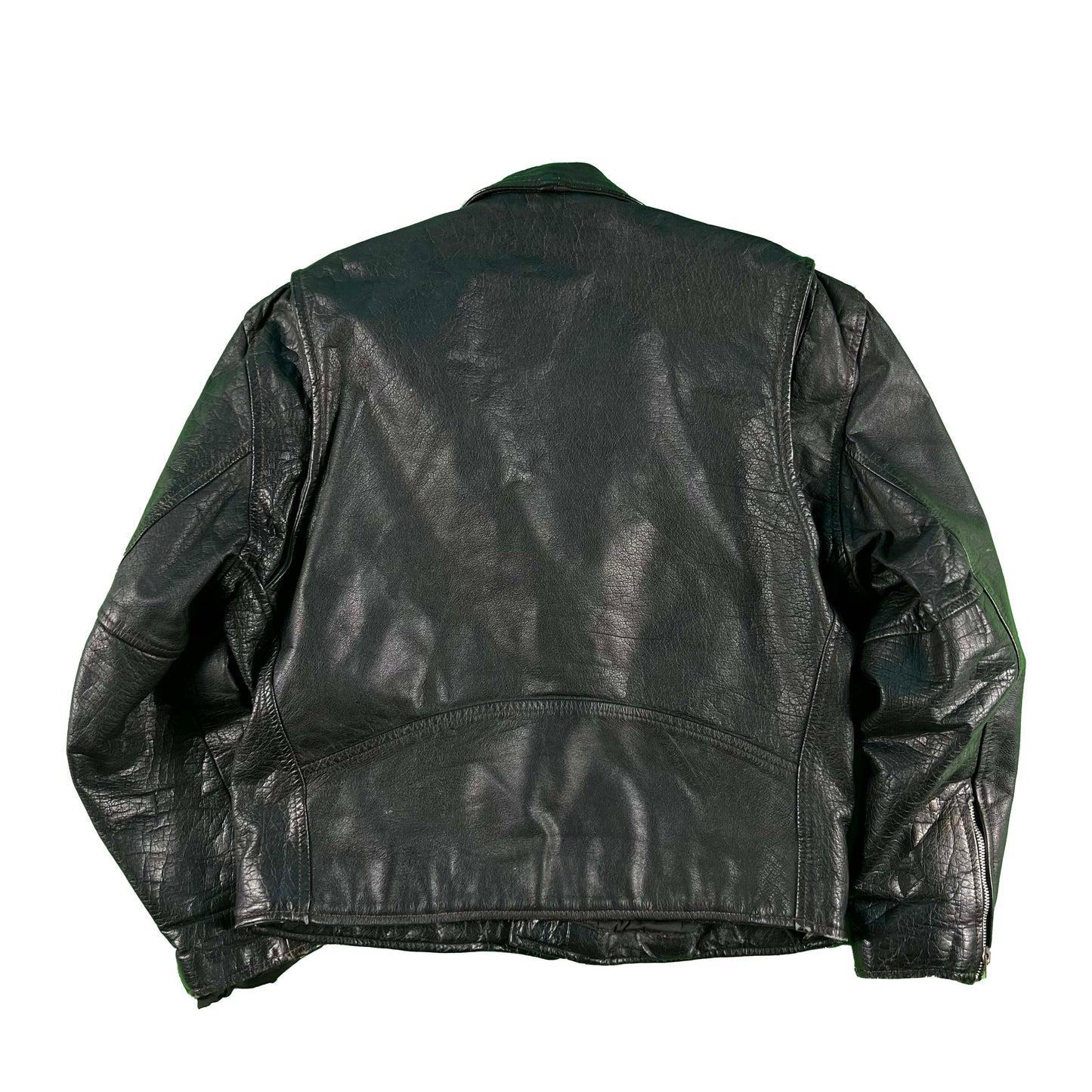 80s Black Leather Biker Jacket- L