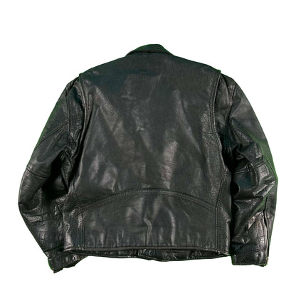 80s Black Leather Biker Jacket- L