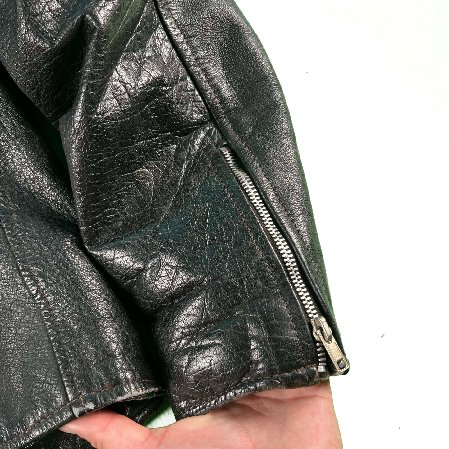 80s Black Leather Biker Jacket- L