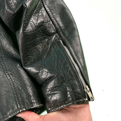 80s Black Leather Biker Jacket- L