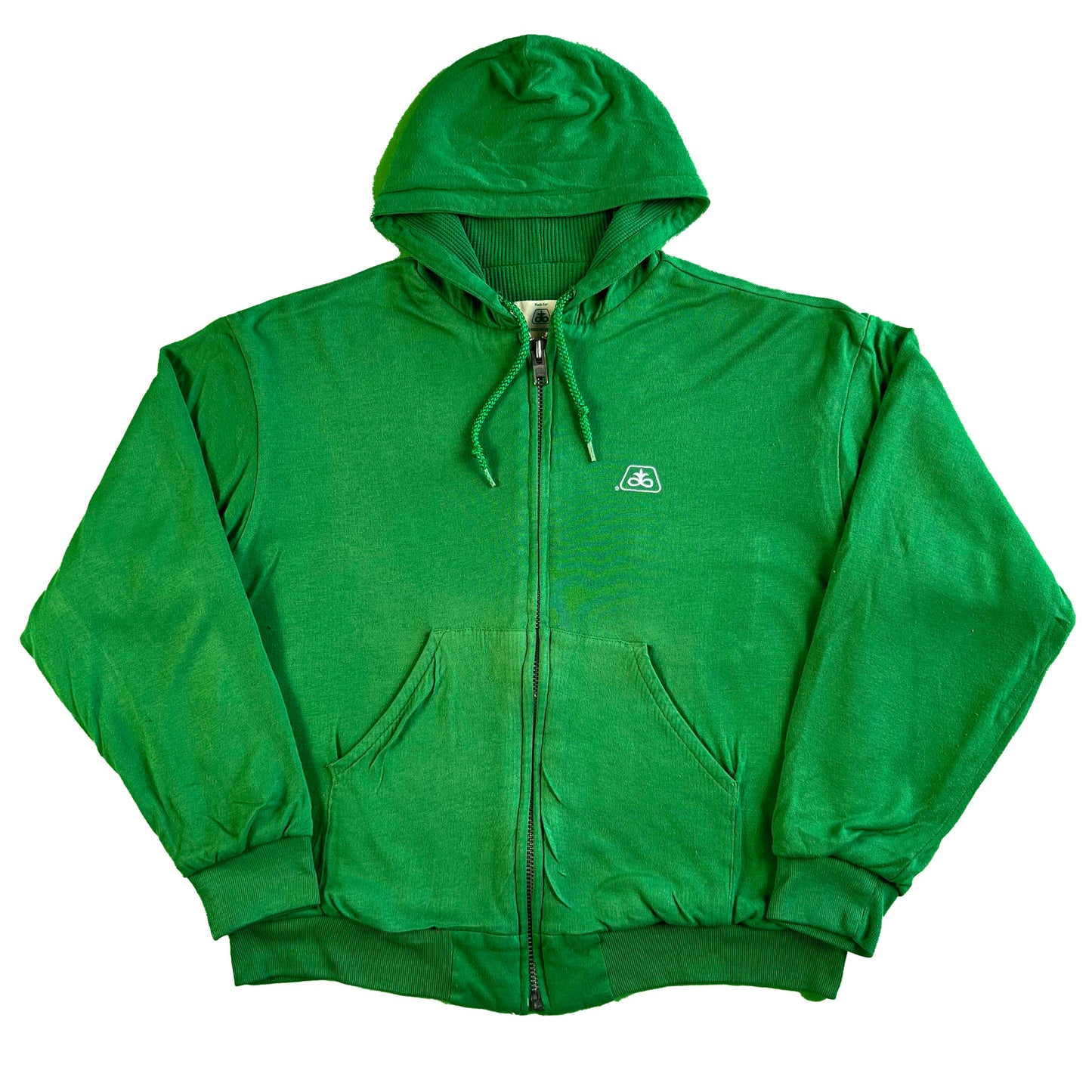 80s Shamrock Green Waffle Lined Zip Up Hoodie- L