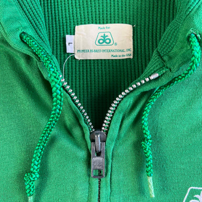 80s Shamrock Green Waffle Lined Zip Up Hoodie- L