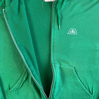 80s Shamrock Green Waffle Lined Zip Up Hoodie- L