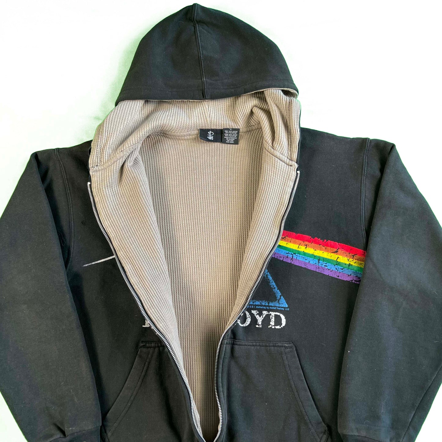 00s Pink Floyd Waffle Lined Zip Up Hoodie- L