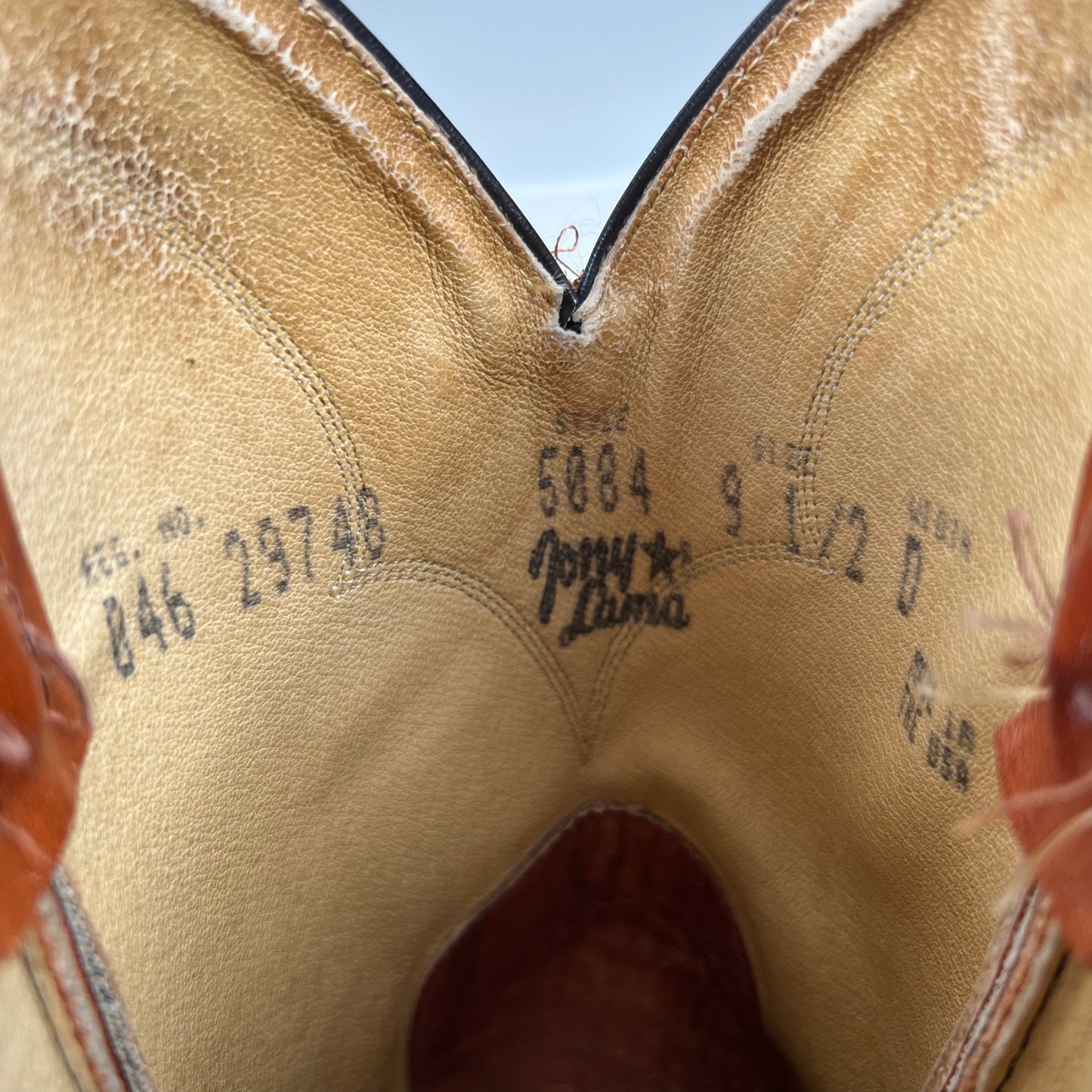90s Patina Tan Leather Cowboy Boots- M's 9.5, W's 11
