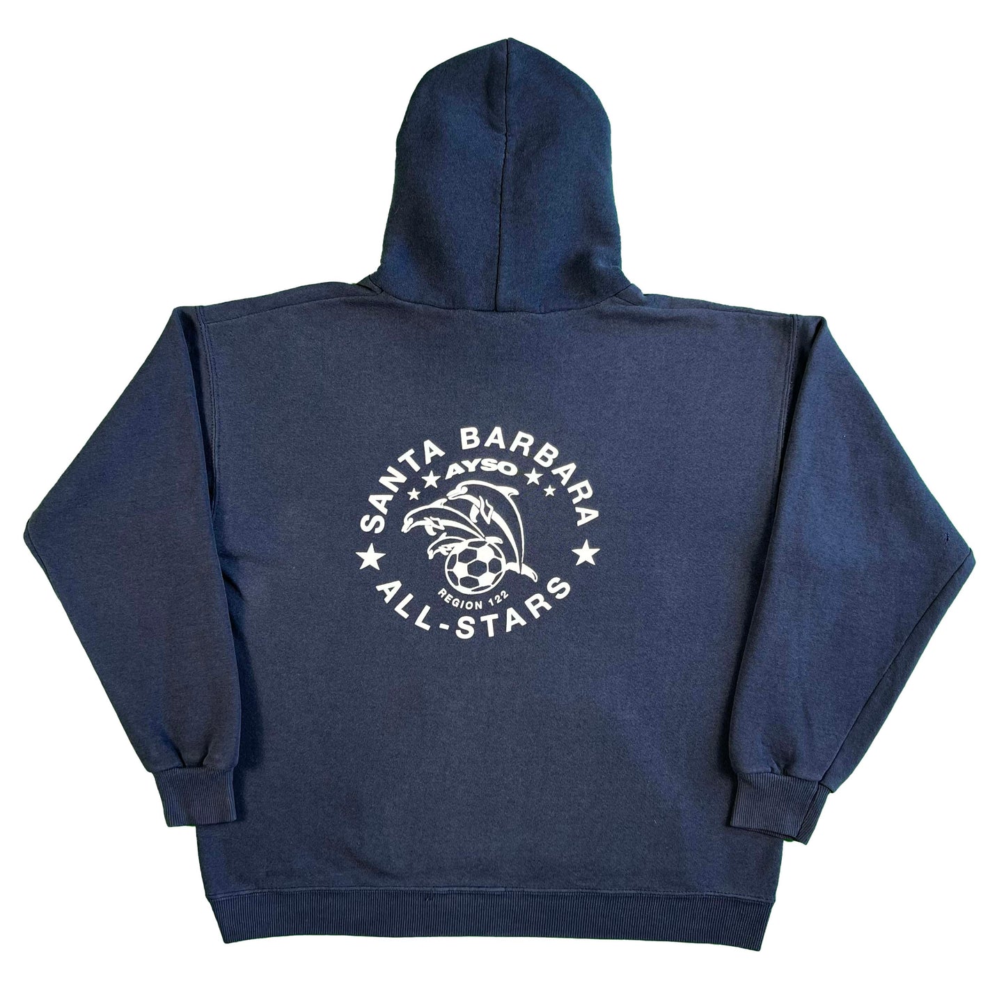 90s Faded Navy Dolphins Soccer Hoodie- L