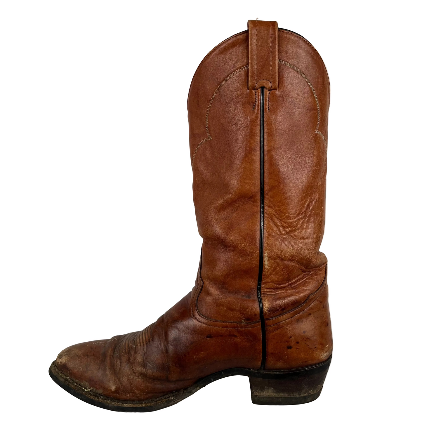 90s Patina Tan Leather Cowboy Boots- M's 9.5, W's 11