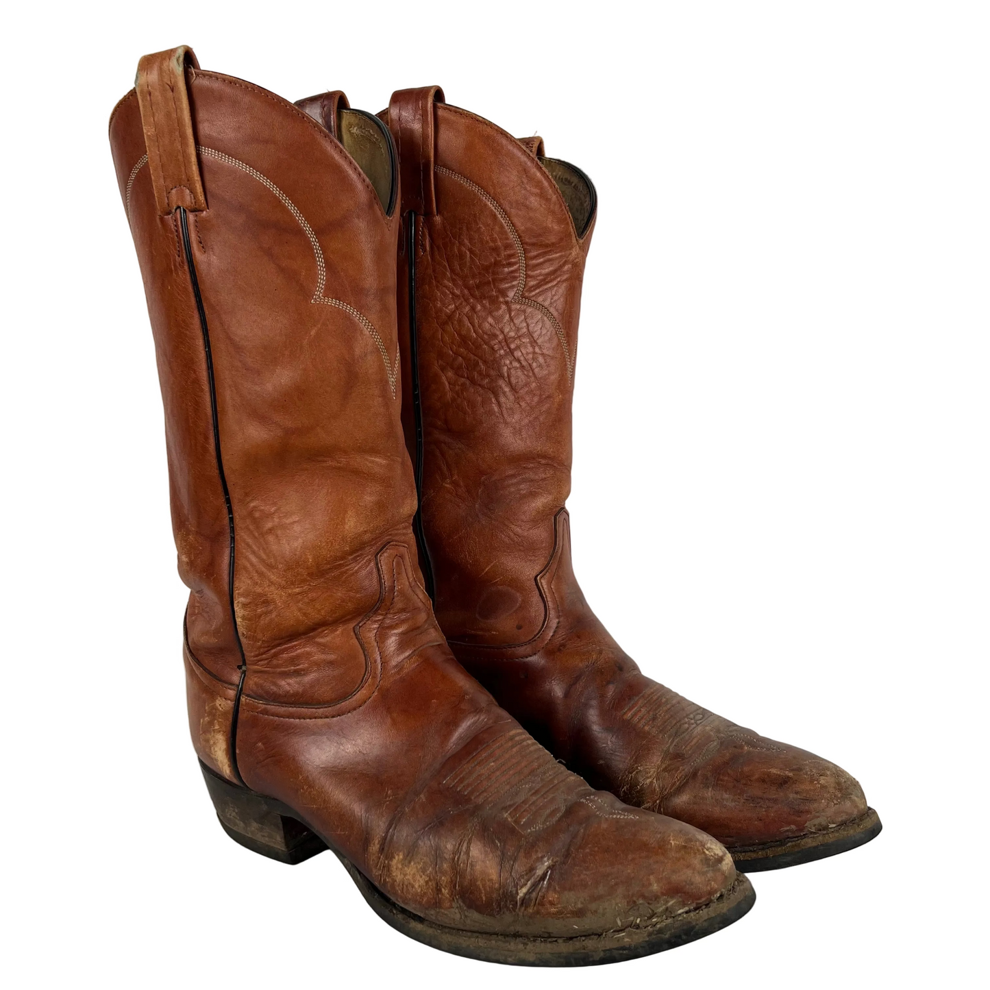 90s Patina Tan Leather Cowboy Boots- M's 9.5, W's 11