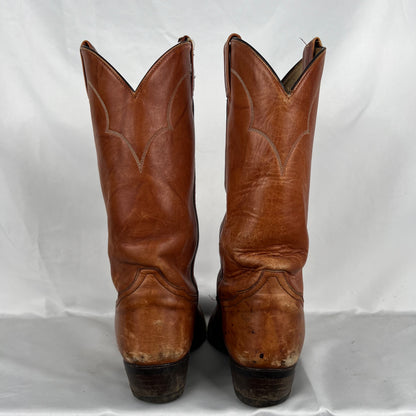 90s Patina Tan Leather Cowboy Boots- M's 9.5, W's 11