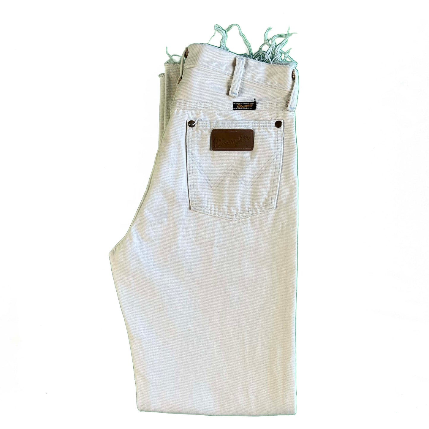 80s Wrangler Over Dyed White Raw Hem Denim- 28x31.5