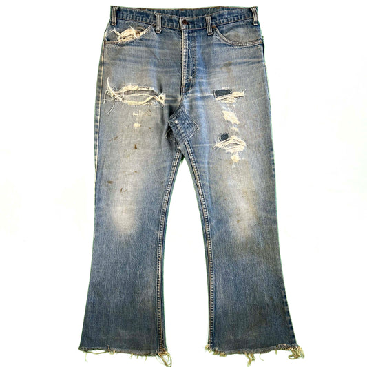 70s Levi's 646 Repaired Denim Flares- 35x28