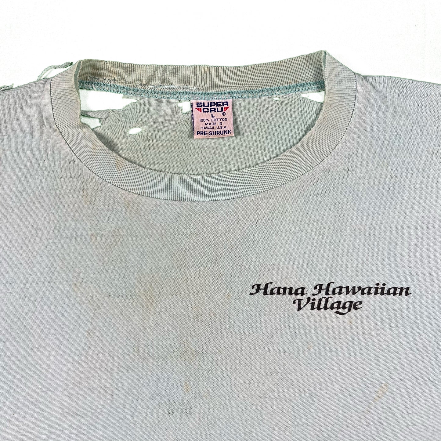 80s Thrashed Hawaiian Village Surf Tee- L