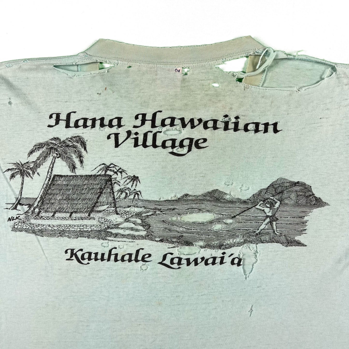 80s Thrashed Hawaiian Village Surf Tee- L