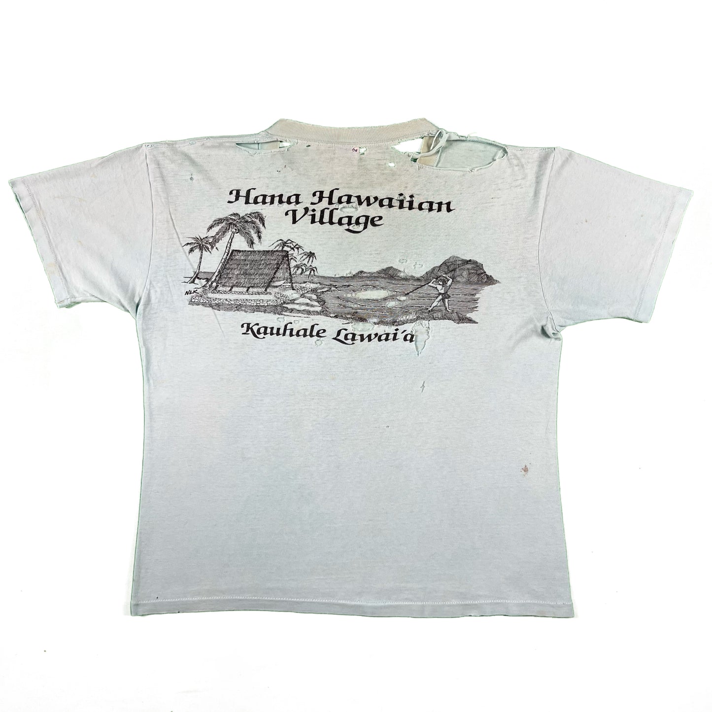 80s Thrashed Hawaiian Village Surf Tee- L