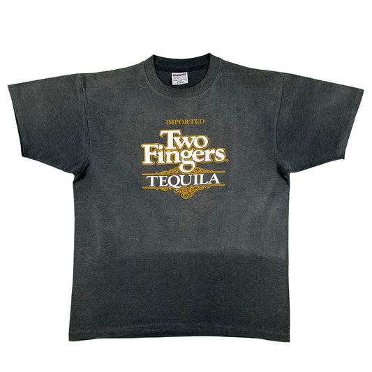 80s Sun Faded Black Two Fingers Tequila Tee- L