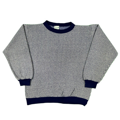 70s Striped Blue Ringer Sweatshirt- L