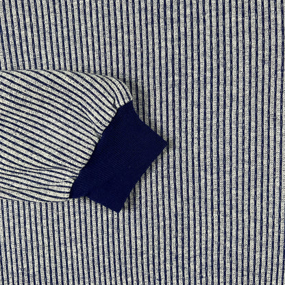 70s Striped Blue Ringer Sweatshirt- L