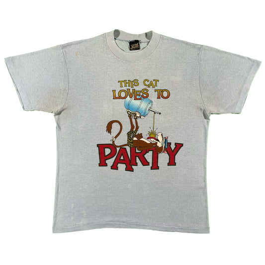 80s 'This Cat Loves to Party' Tee- L