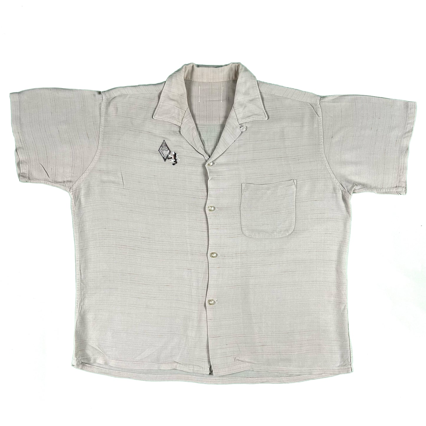 50s Boxy Linen Loop Collar Shirt- XL